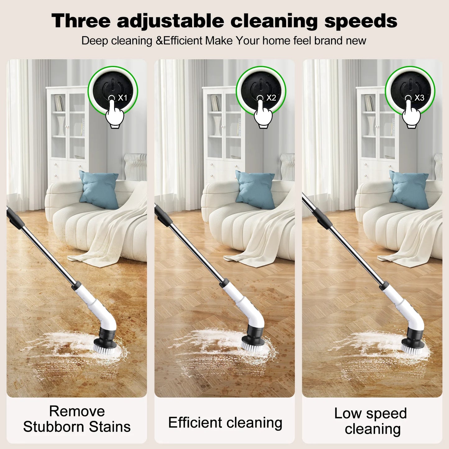 Electric Spin Scrubber Cordless - Power Scrubber for Shower Cleaning, Bathroom Scrub Brush with 7 Replaceable Brush Heads & Extendable Handle, 2-Speed Electric Cleaner