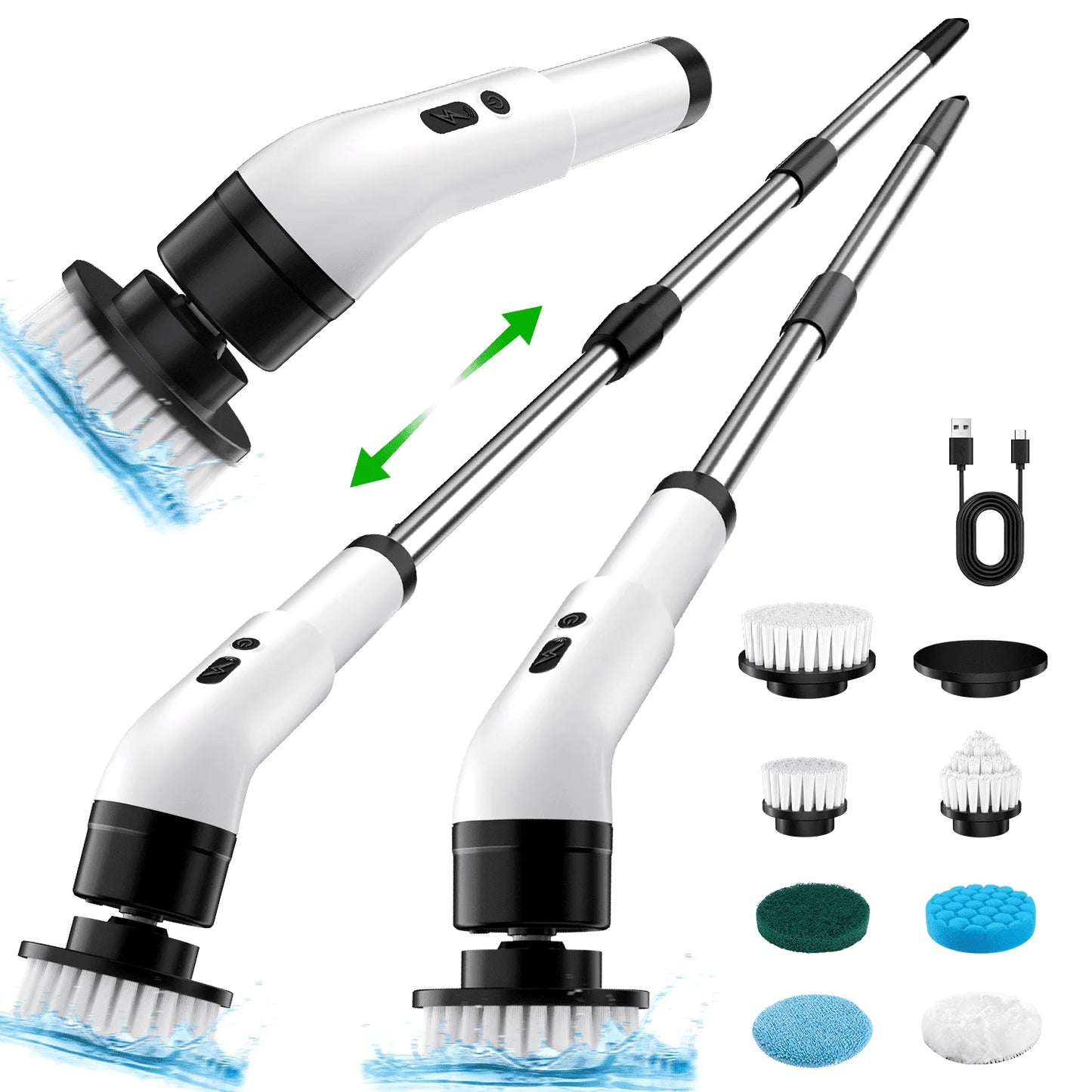 Electric Spin Scrubber Cordless - Power Scrubber for Shower Cleaning, Bathroom Scrub Brush with 7 Replaceable Brush Heads & Extendable Handle, 2-Speed Electric Cleaner