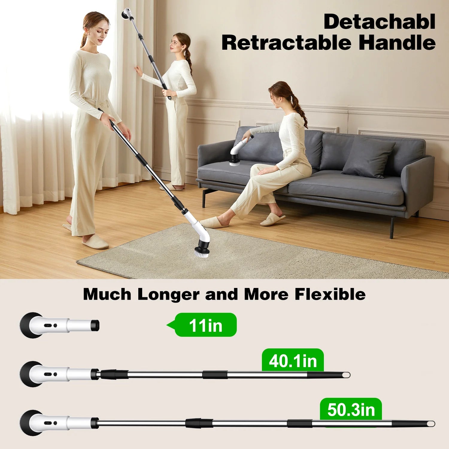 Electric Spin Scrubber Cordless - Power Scrubber for Shower Cleaning, Bathroom Scrub Brush with 7 Replaceable Brush Heads & Extendable Handle, 2-Speed Electric Cleaner